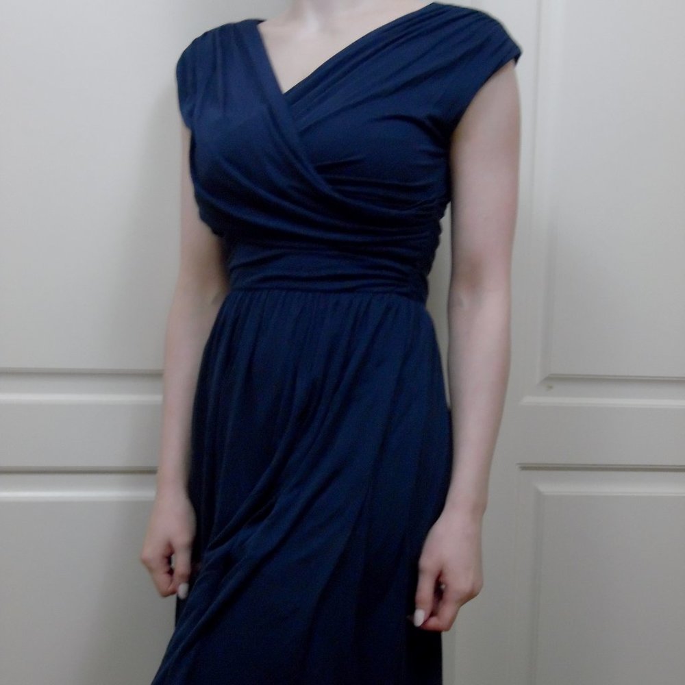 Rich Navy Blue Dress Drapey 'Velvet' Size P